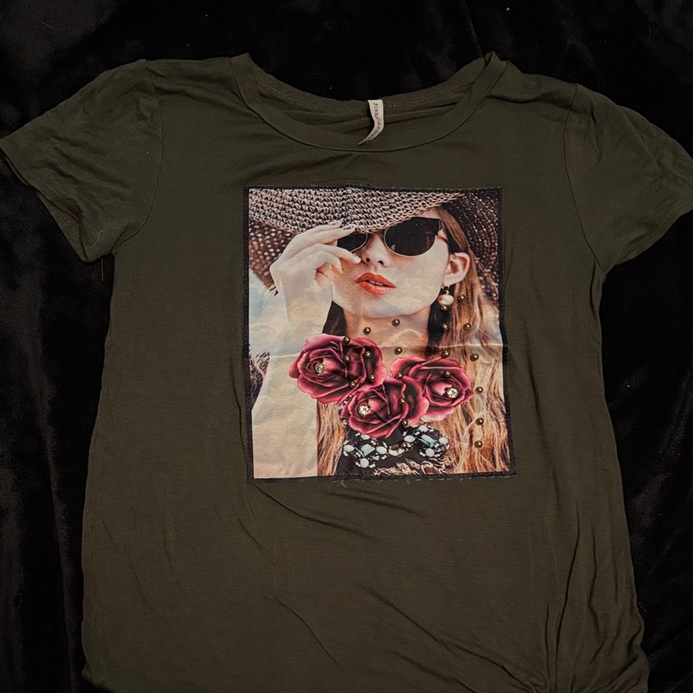 Graphic Olive Green Women's Top